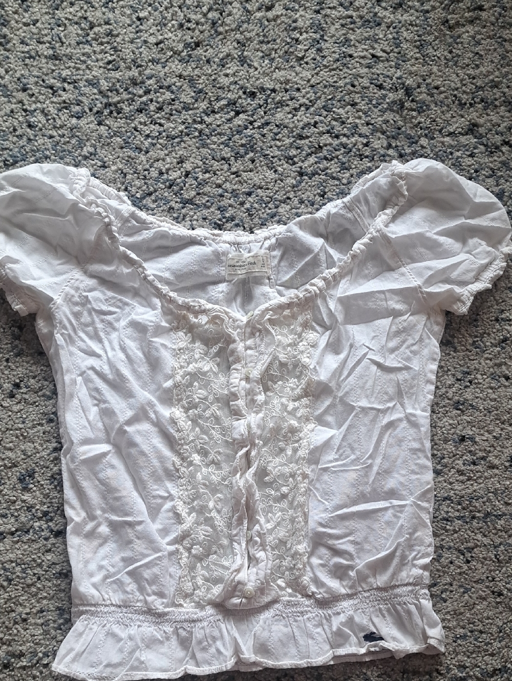 Abercrombie & Fitch White Lace-Front Ruffled Peasant Blouse
